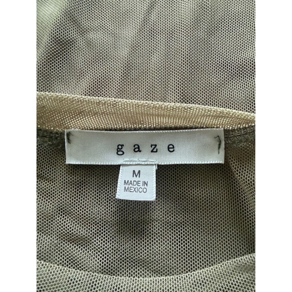 Gaze Olive Green Sheer Mesh Long Sleeve Bodysuit Womens Medium Snap Closure - Picture 5 of 8